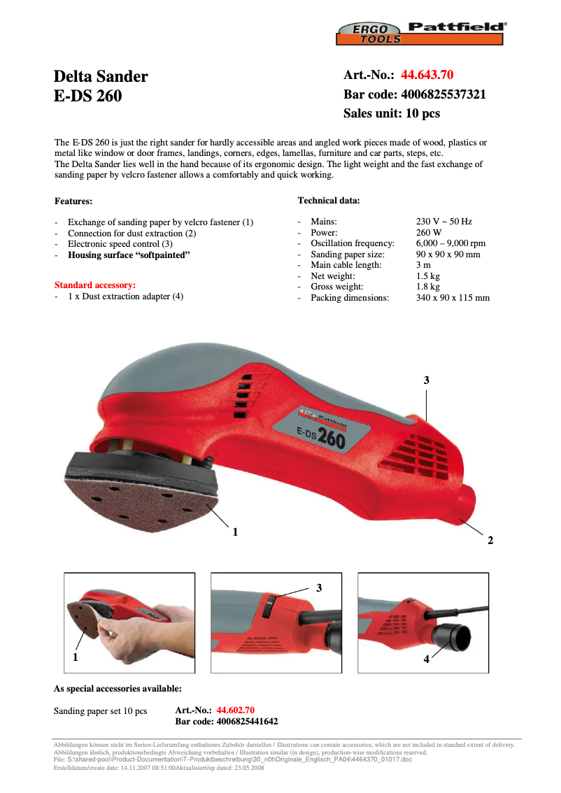 Page 1 de la notice Manuel utilisateur Ergotools Pattfield E-DS 260