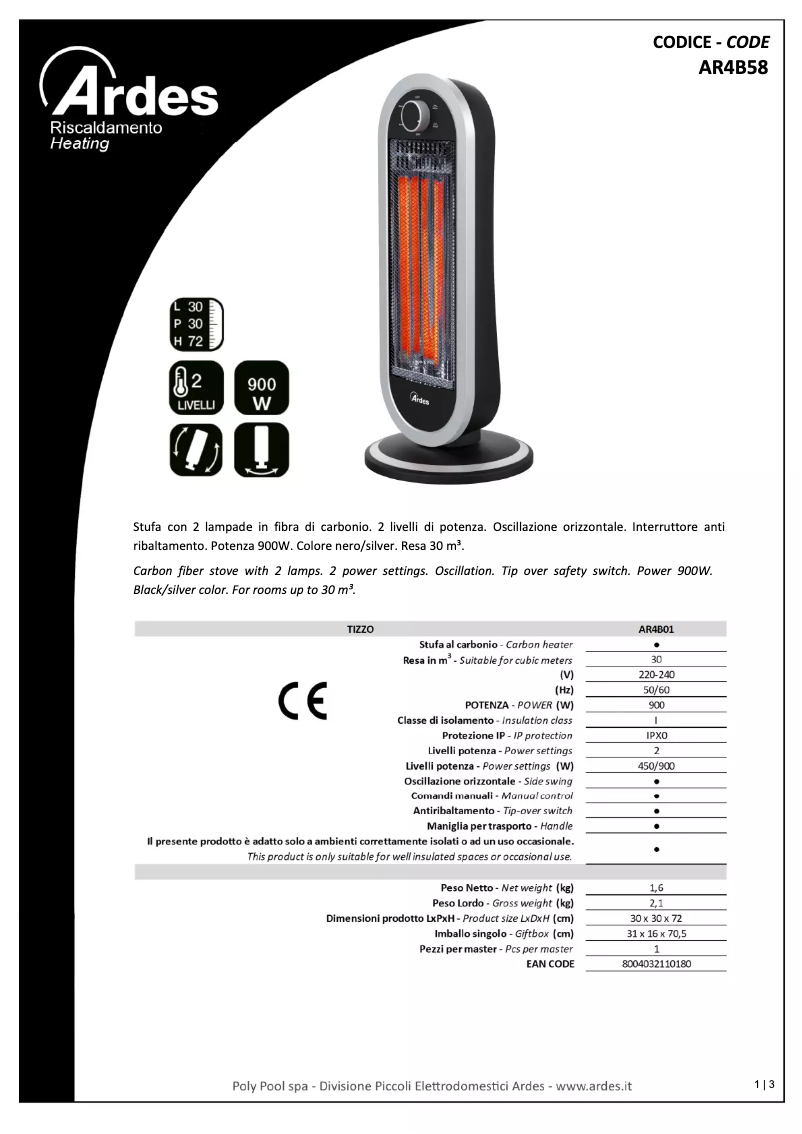 Page 1 de la notice Fiche technique Ardes AR4B01