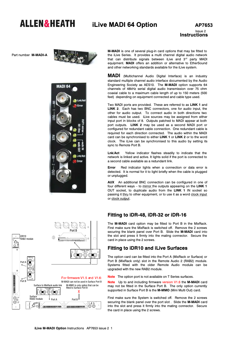 Image de la première page du manuel de l'appareil iLive MADI 64