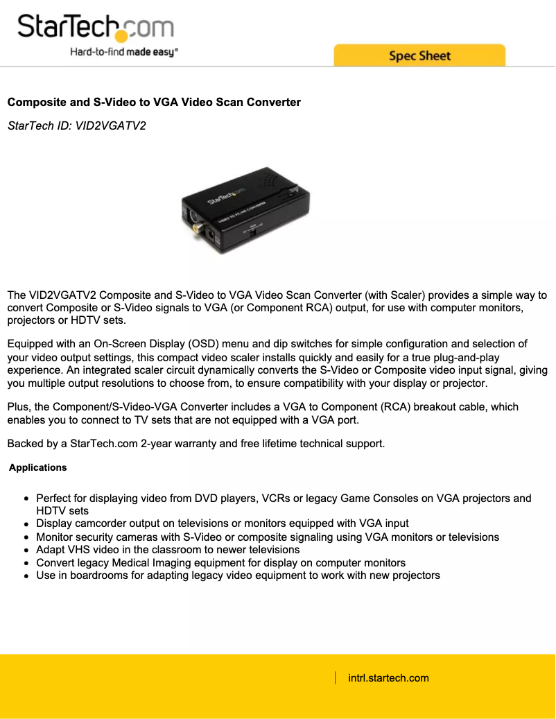 Página 1 del manual Folleto StarTech.com VID2VGATV