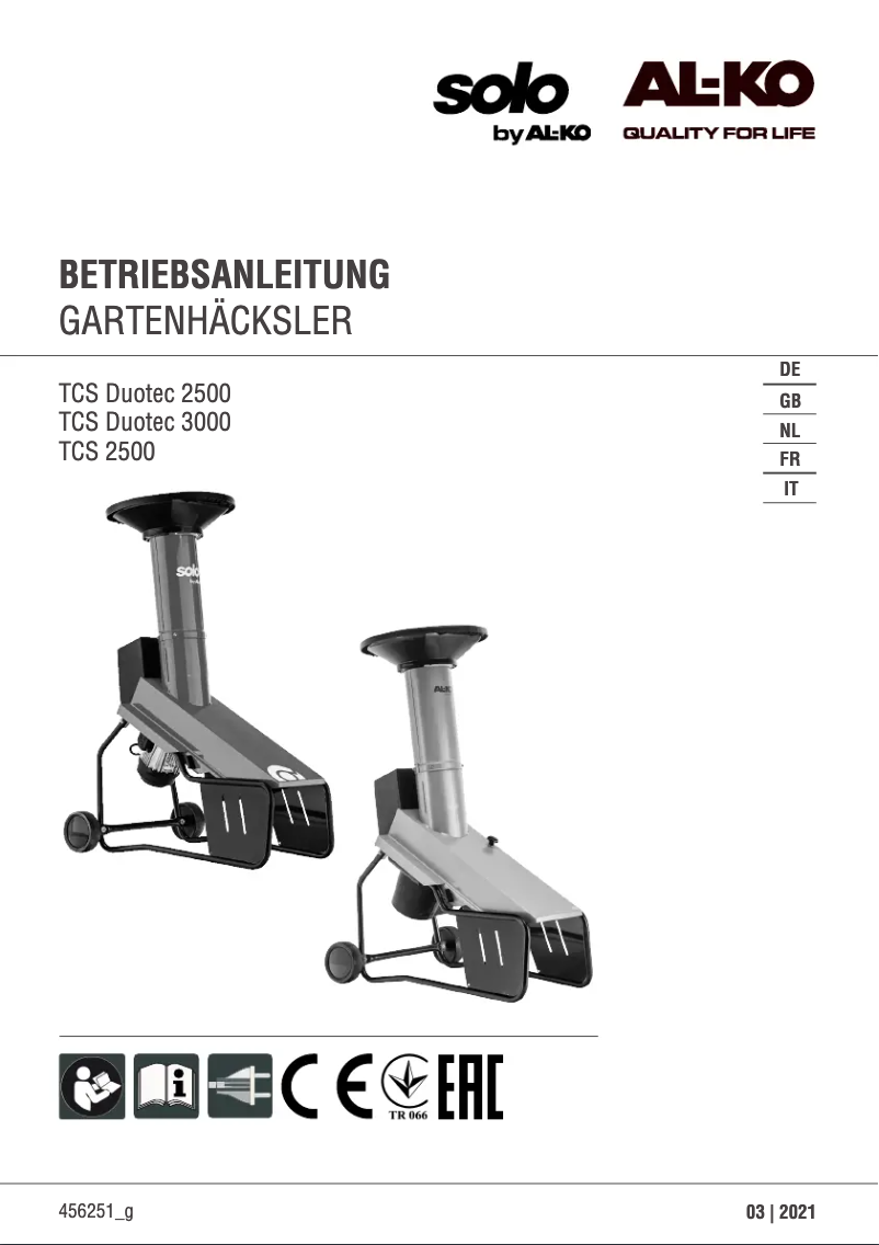 Page 1 de la notice Manuel utilisateur Solo TCS Duotec 2500