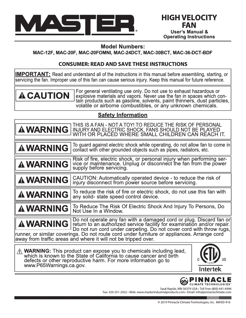 Página 1 del manual Manual de usuario Master MAC-36-DCT-BDF