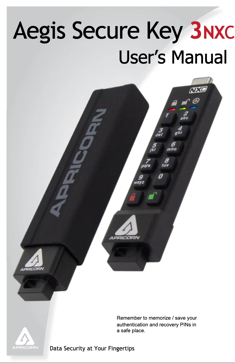 Page 1 de la notice Manuel utilisateur Apricorn Aegis Secure Key 3NXC