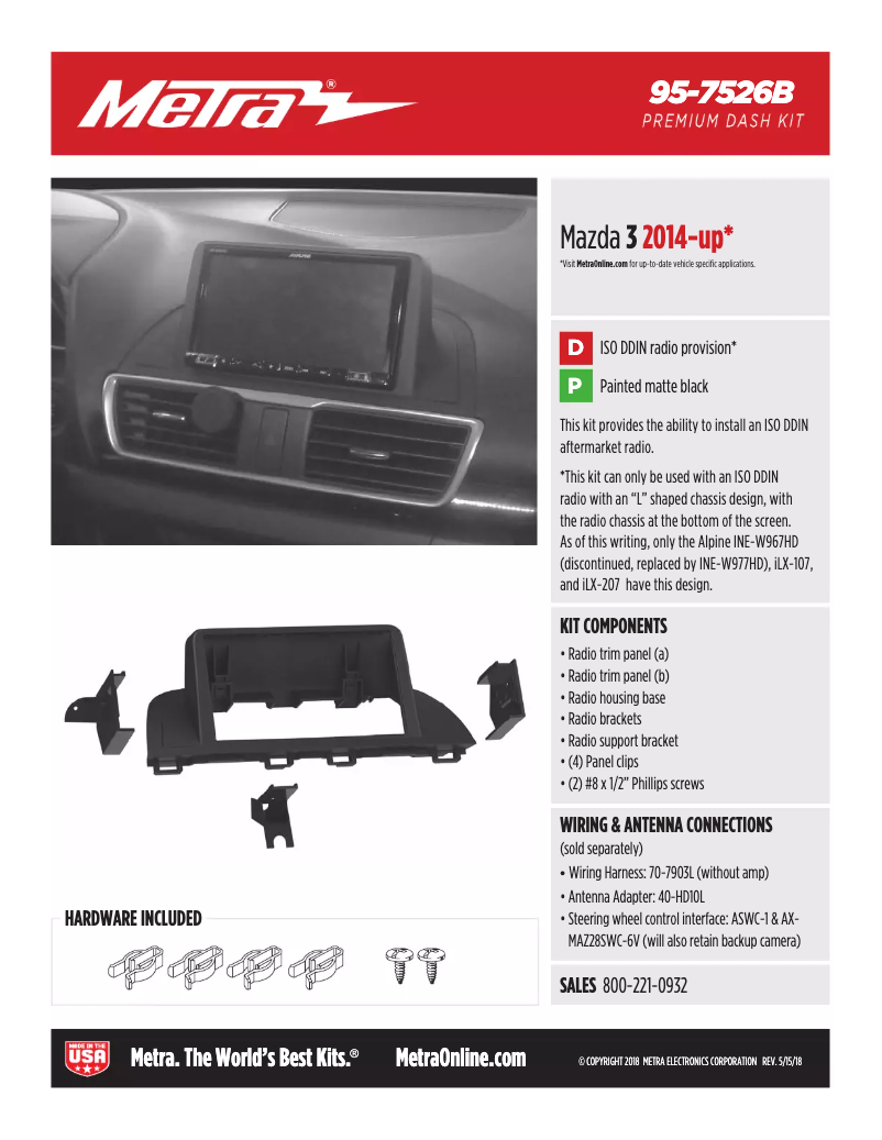 Page n°1 - Fiche technique Metra 95-7526B