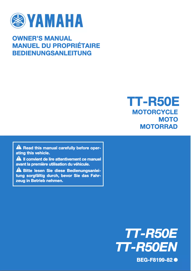 Page 1 de la notice Manuel utilisateur Yamaha TT-R50E (2022)