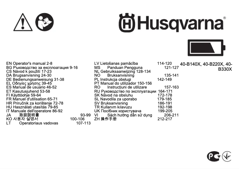 Page n°1 - Manuel utilisateur Husqvarna B330X
