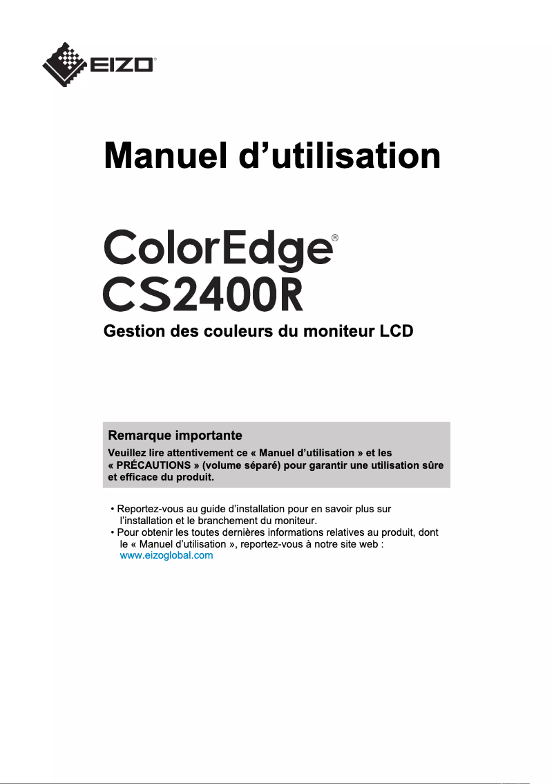 Image de la première page du manuel de l'appareil ColorEdge CS2400R