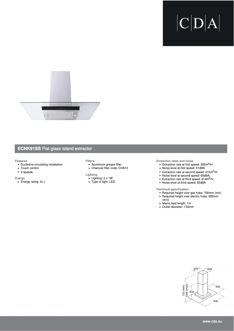 Page n°1 - Fiche technique CDA ECNK91SS
