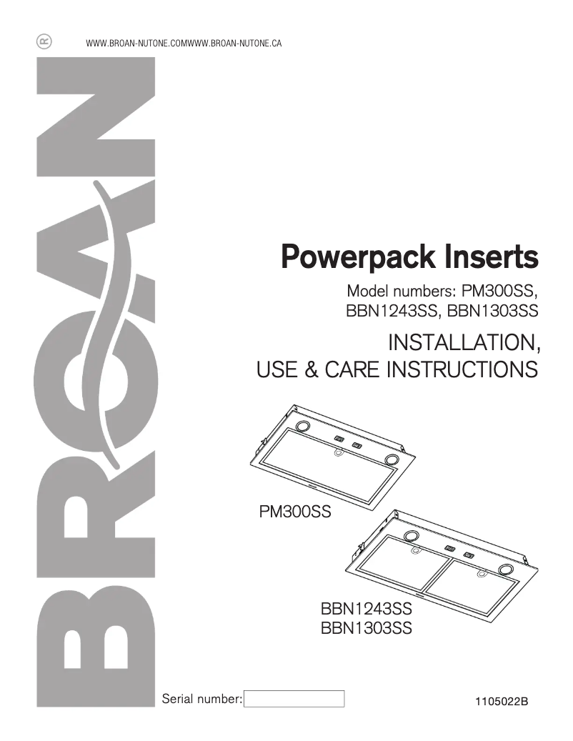 Page 1 de la notice Guide d'installation Broan BBN1303SS