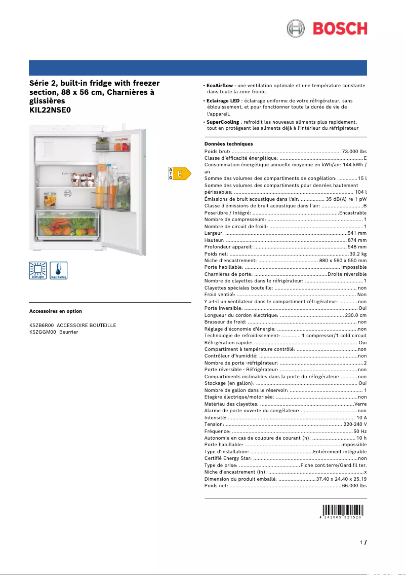 Image de la première page du manuel de l'appareil KIL22NSE0