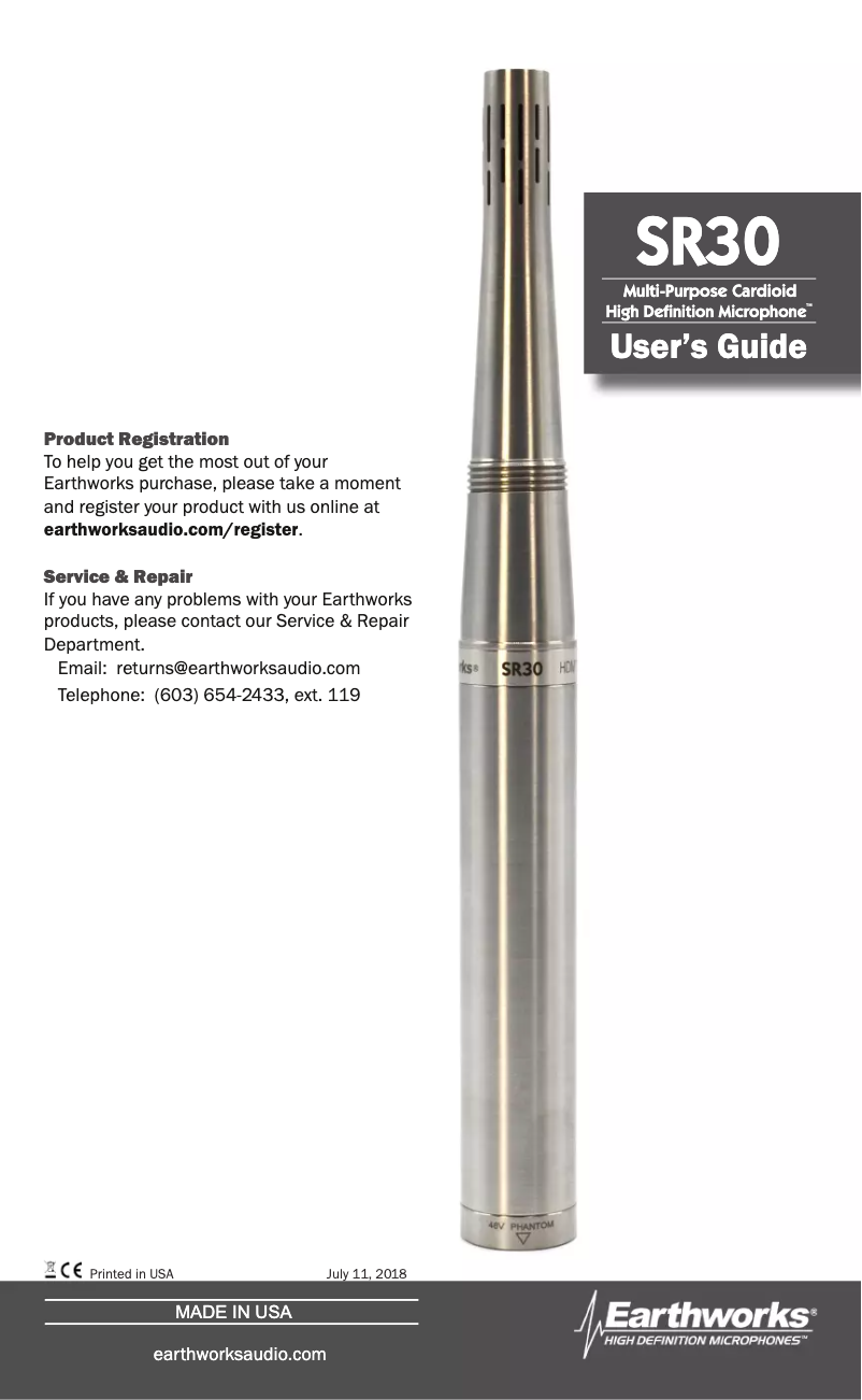 Page n°1 - Manuel utilisateur Earthworks SR30