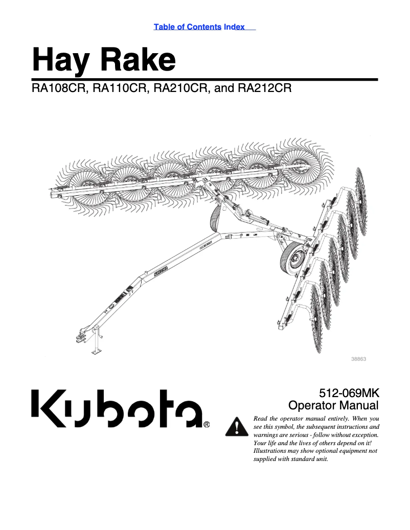 Page 1 de la notice Manuel utilisateur Kubota RA108CR