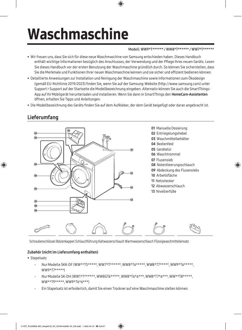 Page 1 de la notice Manuel utilisateur Samsung WW9XT654ALH