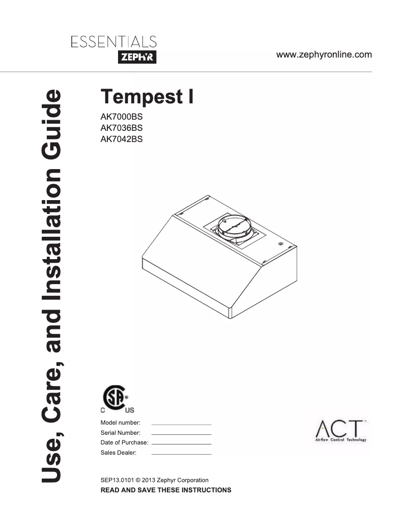 Page n°1 - Manuel d'utilisation et d'entretien Zephyr AK7548BS