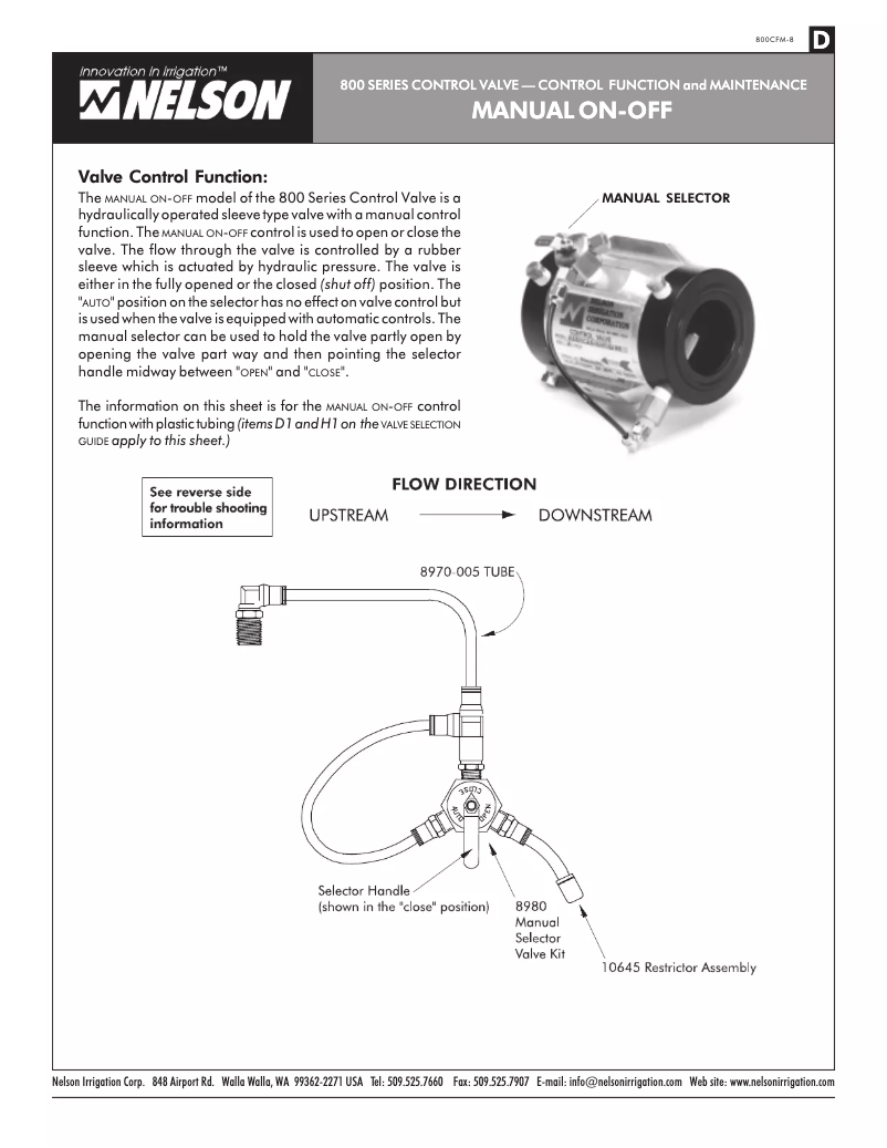 Image de la première page du manuel de l'appareil 800 Series On/Off Valves