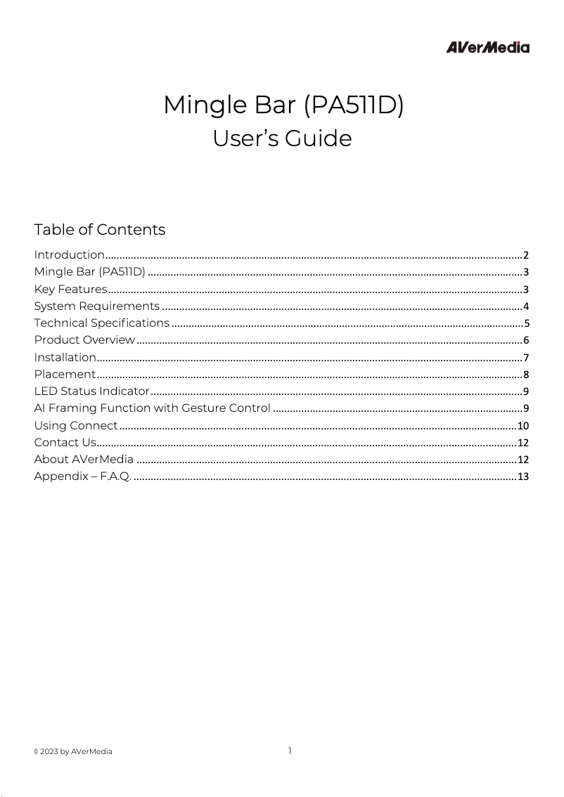 Page n°1 - Manuel utilisateur AVerMedia PA511D