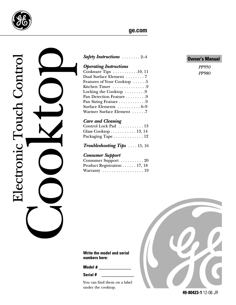 Image de la première page du manuel de l'appareil Profile PP980WMWW