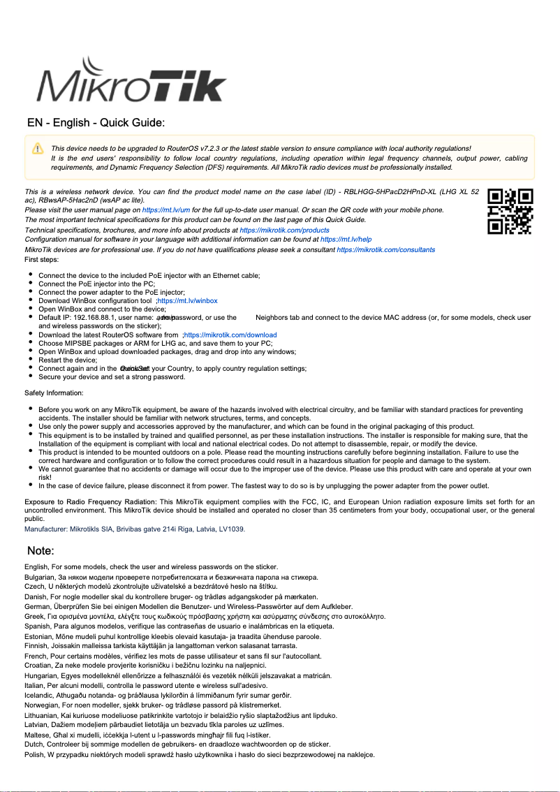 Page n°1 - Manuel utilisateur Mikrotik LHG XL 52 ac