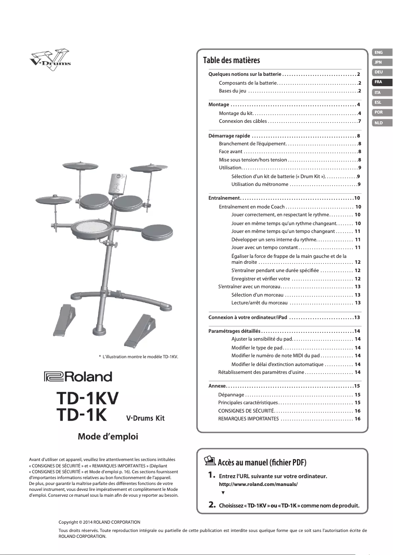 Page n°1 - Manuel utilisateur Roland TD-1KV