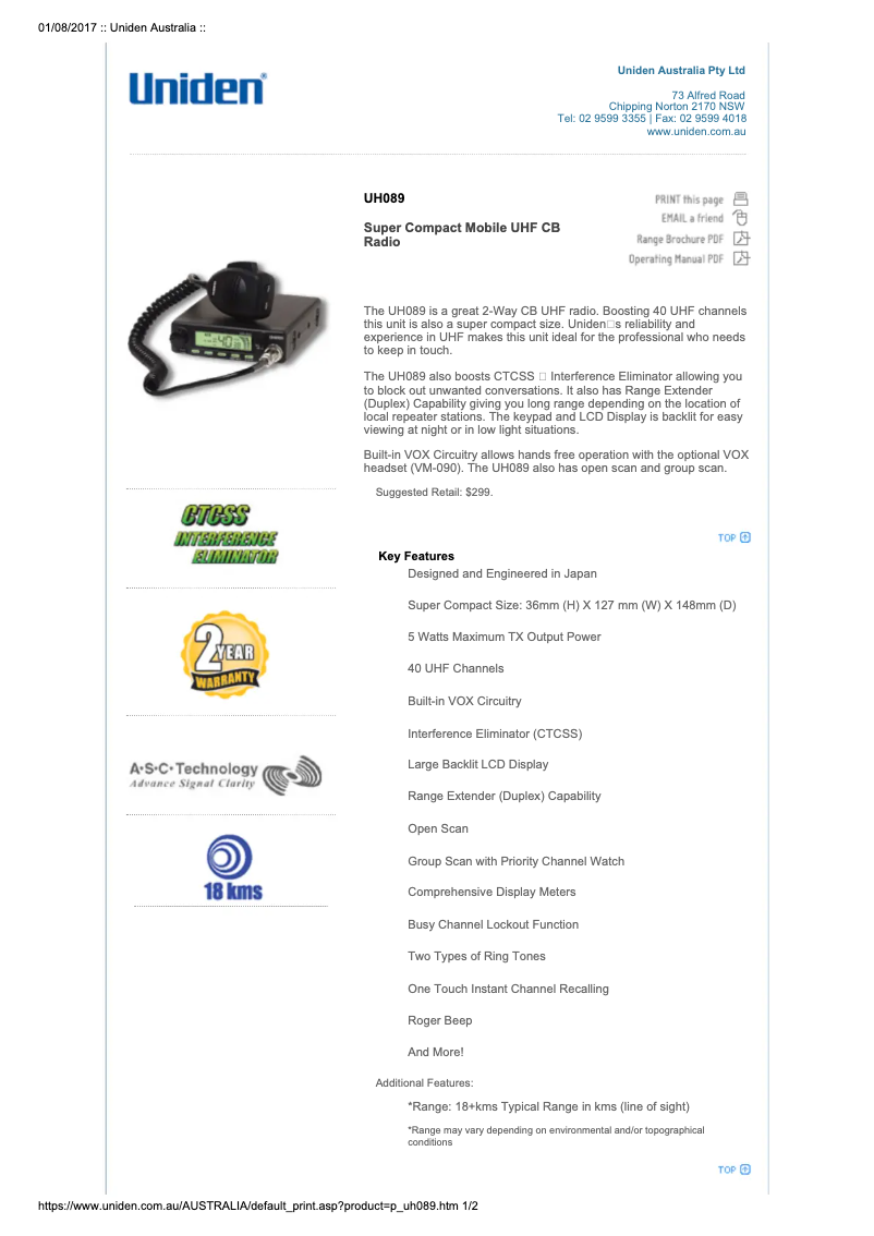 Image de la première page du manuel de l'appareil UH089