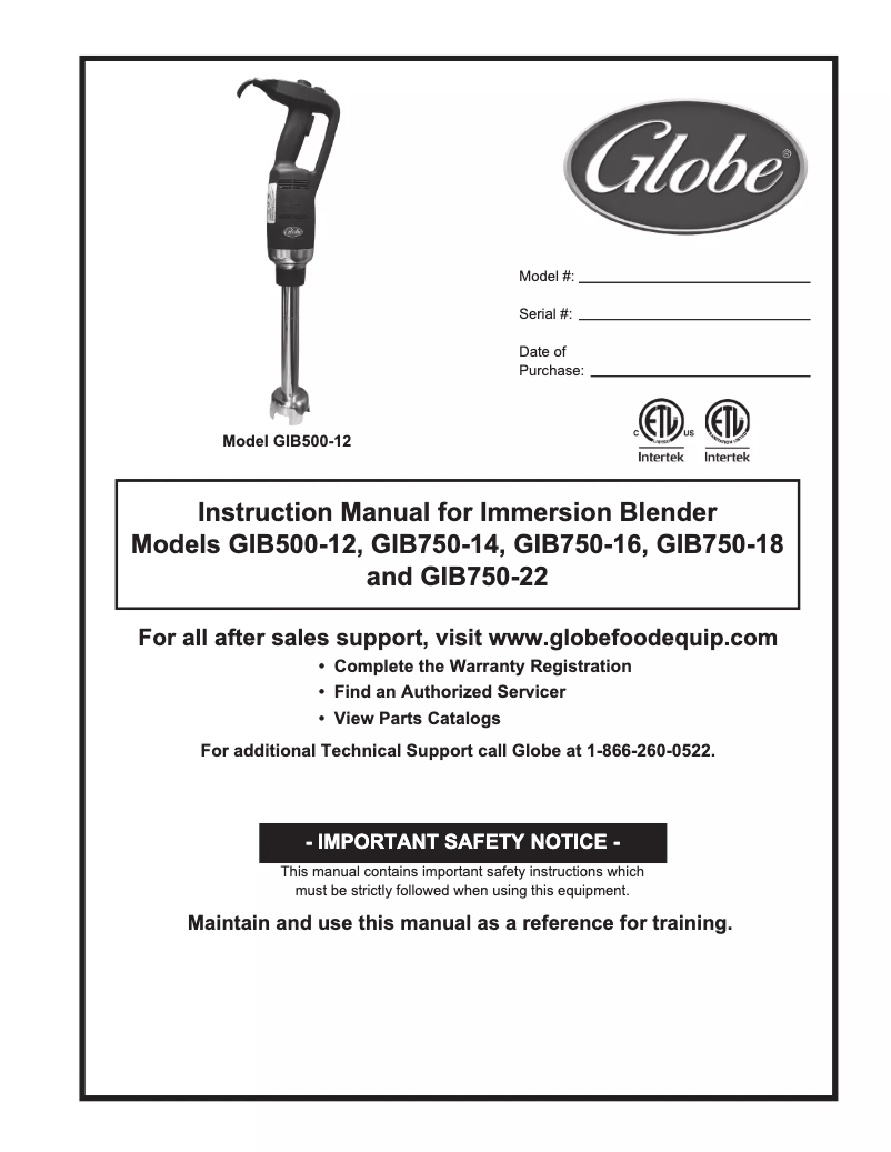 Page n°1 - Manuel utilisateur Globe GIB750-16