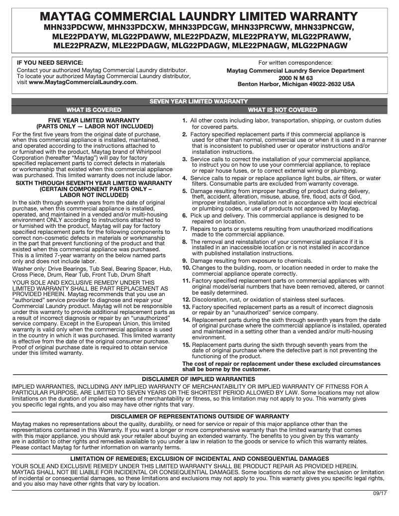 Page 1 de la notice Mode d'emploi Maytag MLE22PDAYW
