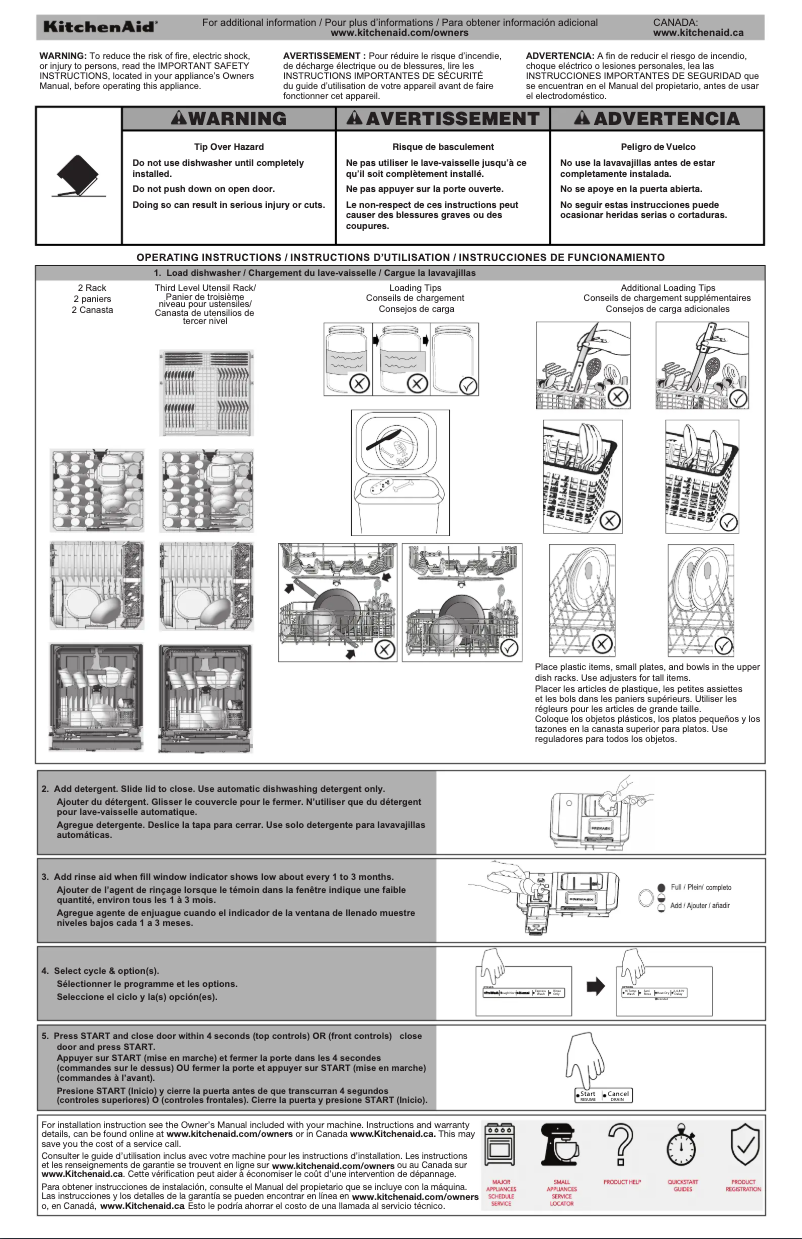 Página 1 del manual Guía de inicio rápido KitchenAid KDTE204KBS