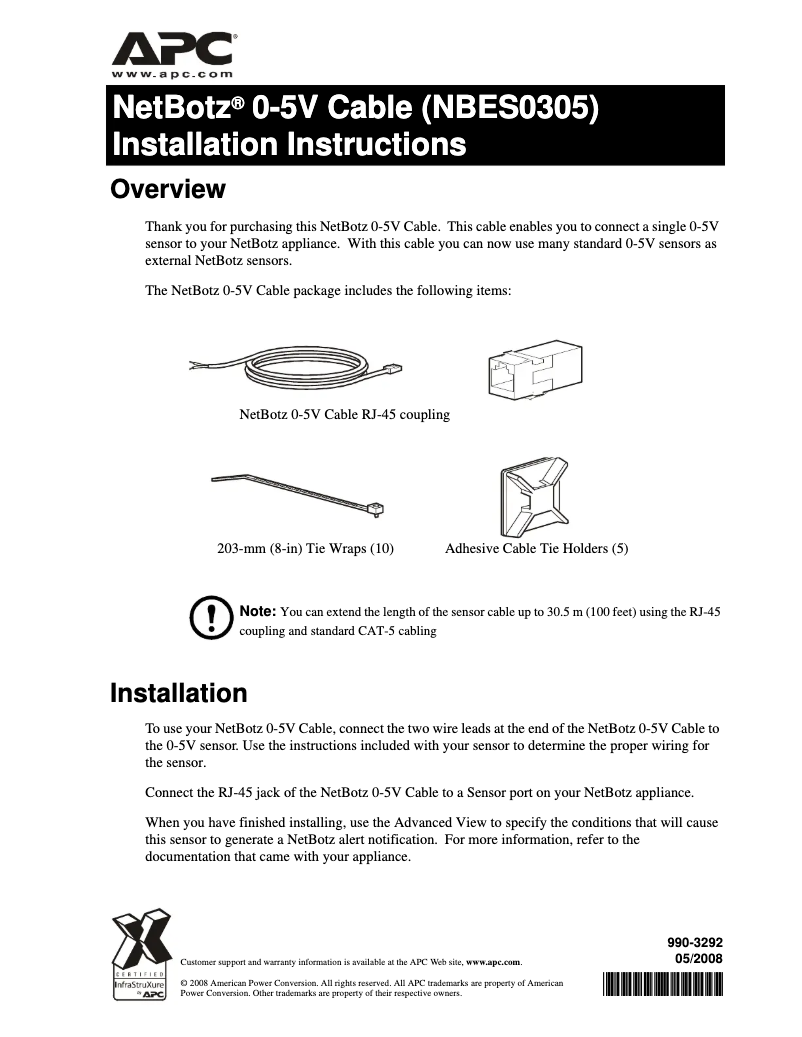 Page 1 de la notice Manuel utilisateur APC NetBotz NBES0305