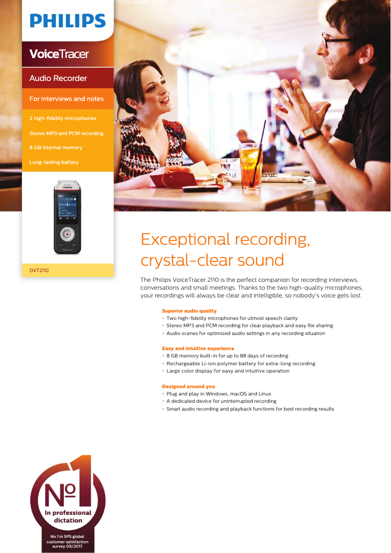 Page n°1 - Fiche technique Philips Voice Tracer DVT2110