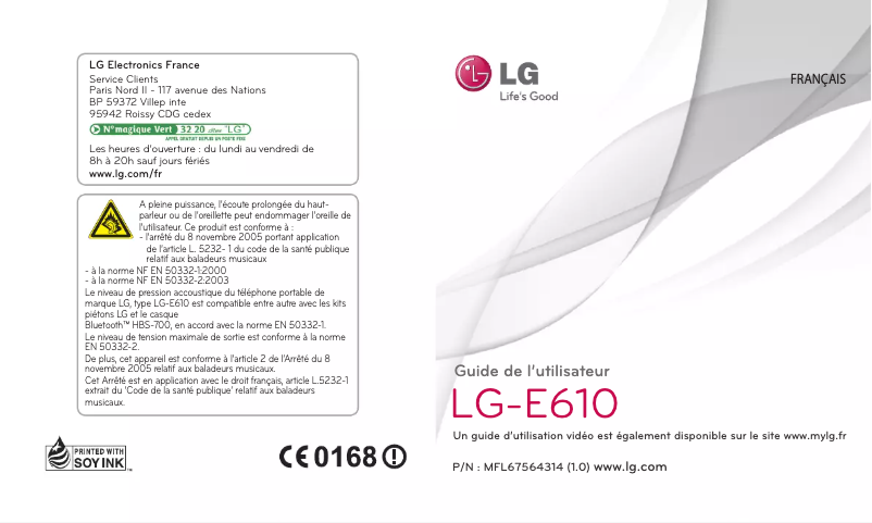 Page 1 de la notice Manuel utilisateur LG E610