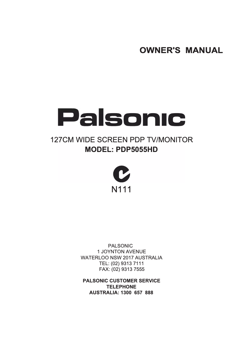 Page n°1 - Manuel utilisateur Palsonic PDP5055HD