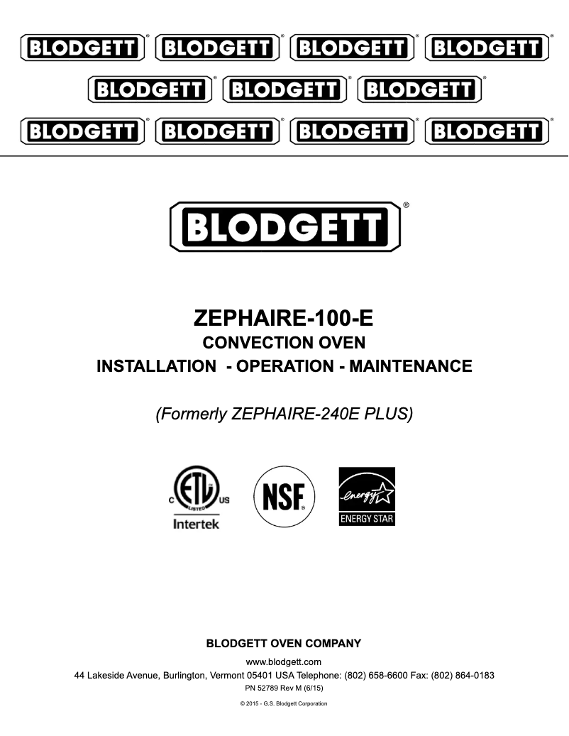 Page 1 de la notice Manuel utilisateur Blodgett ZEPHAIRE-100-E