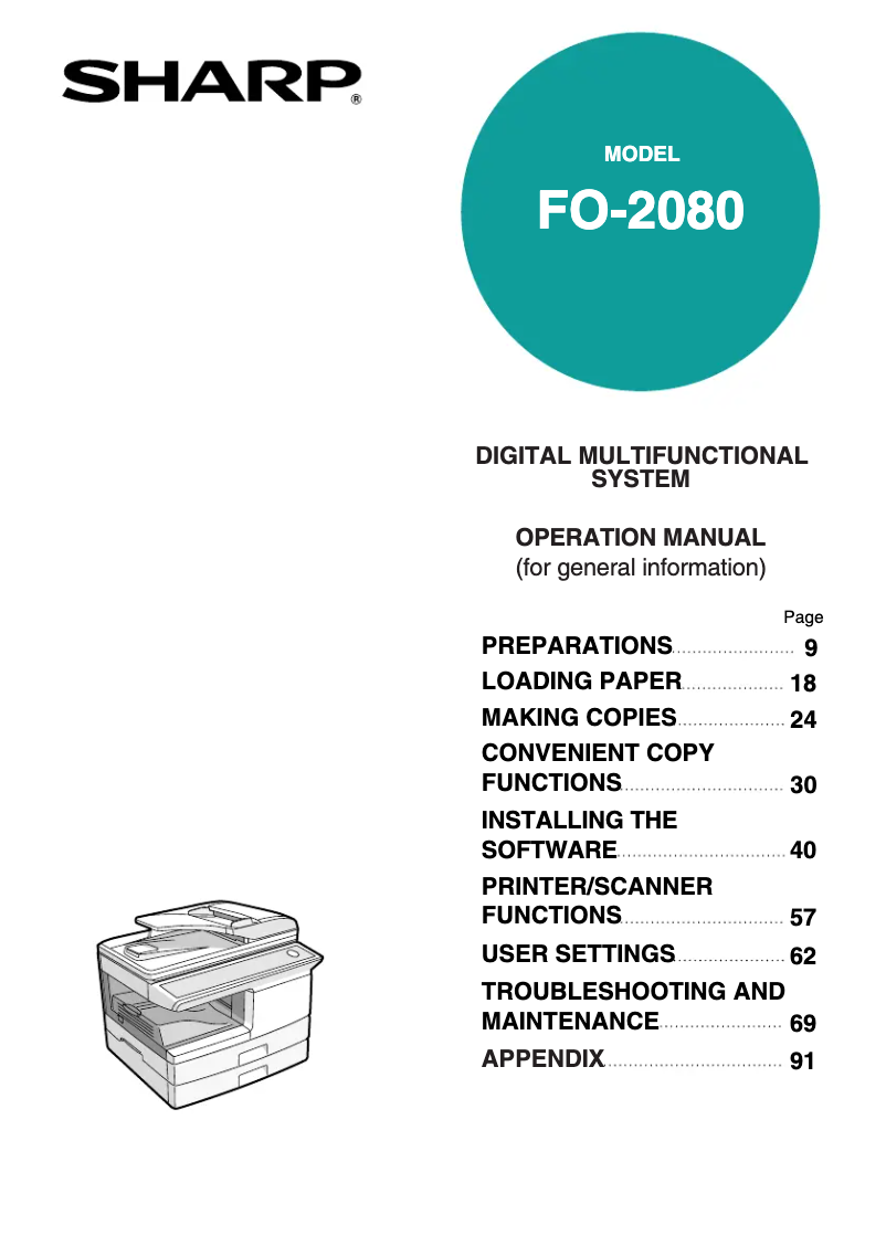 Image de la première page du manuel de l'appareil FO-2080