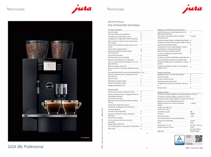 Page n°1 - Fiche technique Jura GIGA X8c Professional