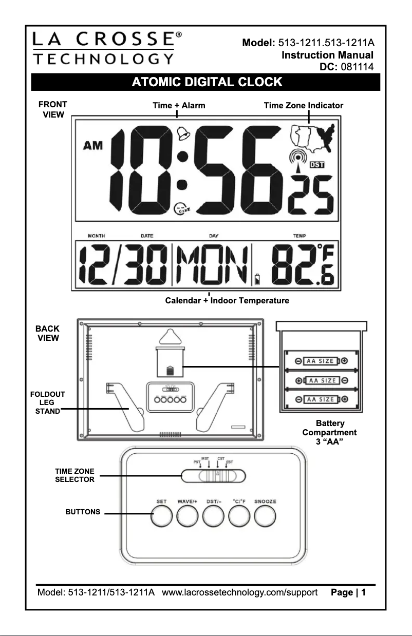 Page 1 de la notice Manuel utilisateur La Crosse Technology 513-1211A