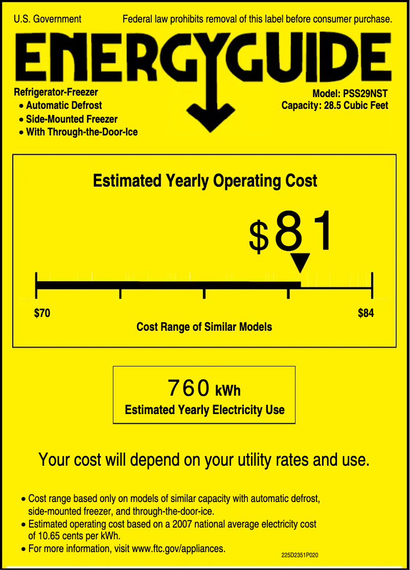 Page 1 de la notice Label énergétique GE Profile PSS29NSTSS