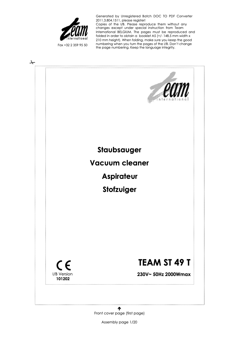 Image de la première page du manuel de l'appareil ST 49