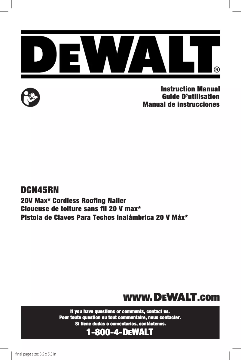 Page 1 de la notice Manuel utilisateur DeWalt DCN45