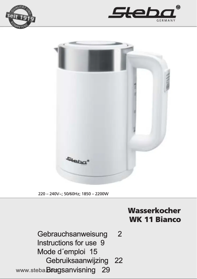 Page n°1 - Manuel utilisateur Steba WK 11