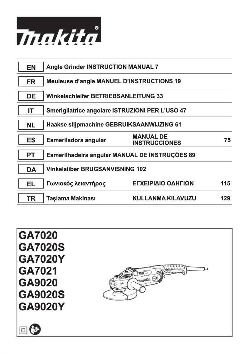 Page 1 de la notice Manuel utilisateur Makita GA7020S