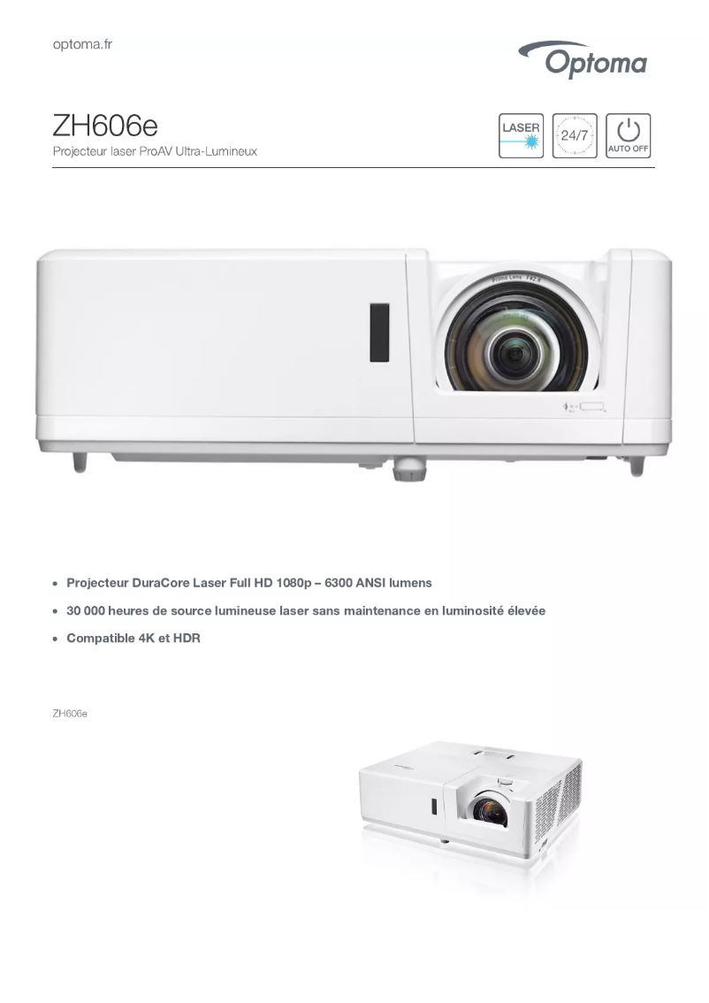 Page 1 de la notice Fiche technique Optoma ZH606e