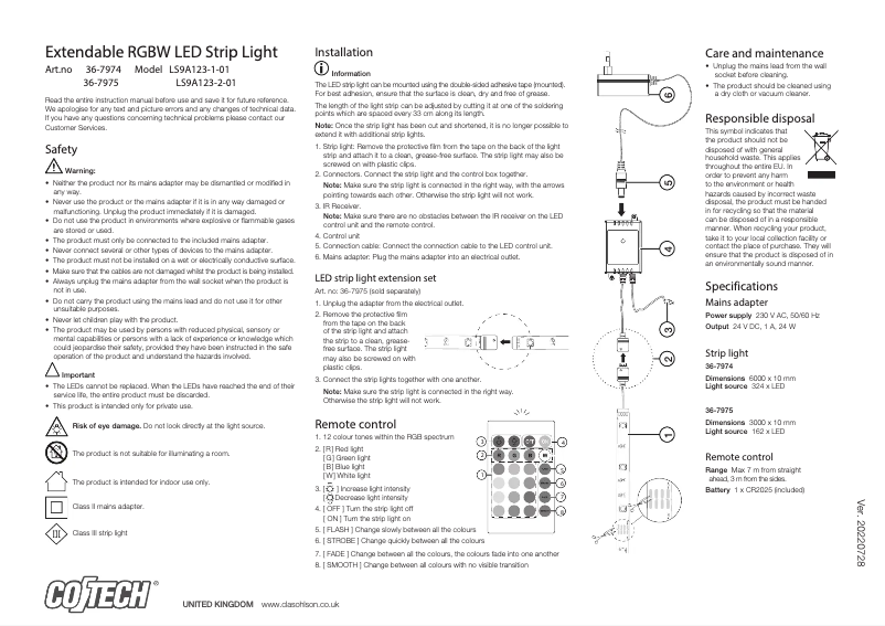 Page 1 de la notice Manuel utilisateur Cotech LS9A123-1-01