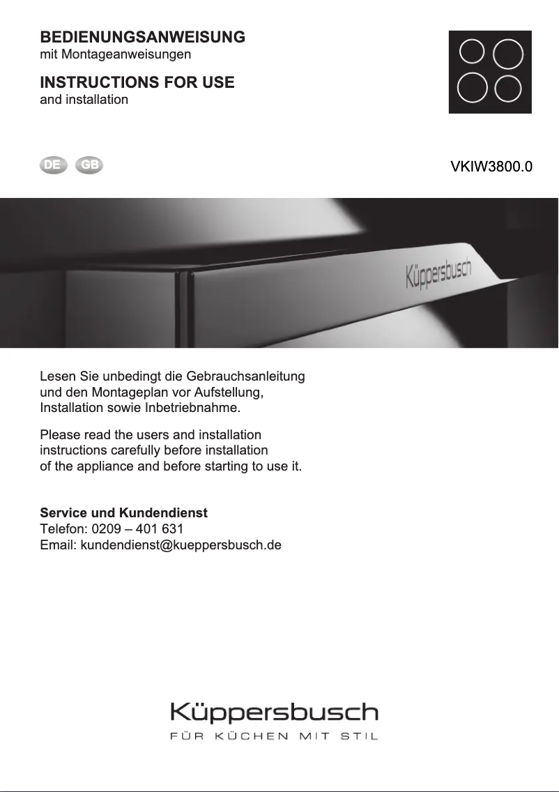 Page n°1 - Manuel utilisateur Küppersbusch VKIW3800.0SR