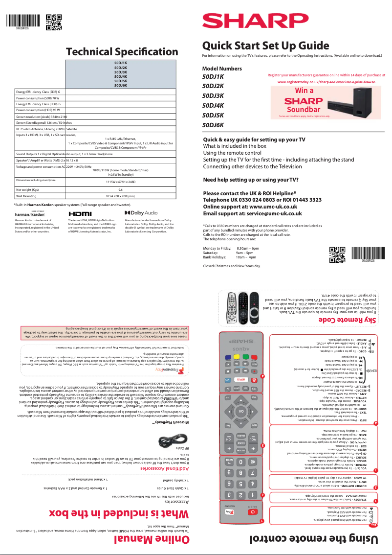 Page n°1 - Guide de démarrage rapide Sharp 50DJ3K