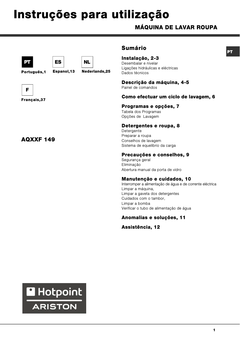 Image de la première page du manuel de l'appareil AQXXF 149
