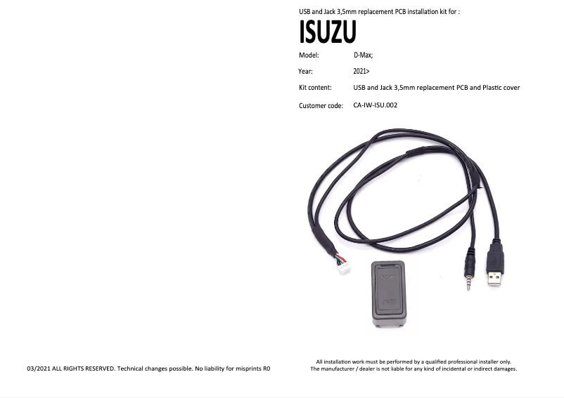 Page 1 de la notice Manuel utilisateur Pioneer CA-IW-ISU.002