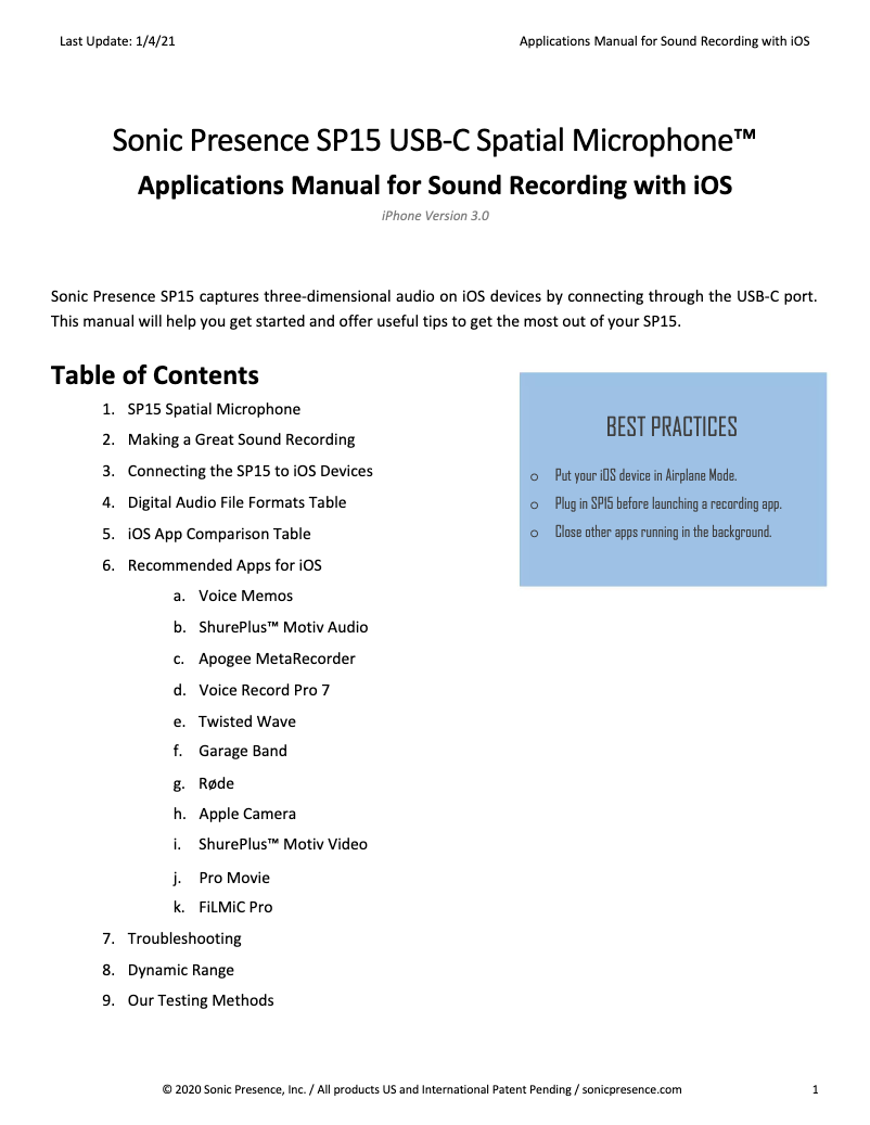 Image de la première page du manuel de l'appareil SP15