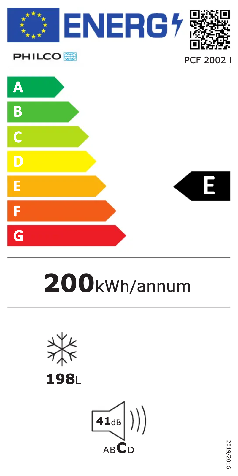 Page 1 de la notice Label énergétique Philco PCF 2002 i