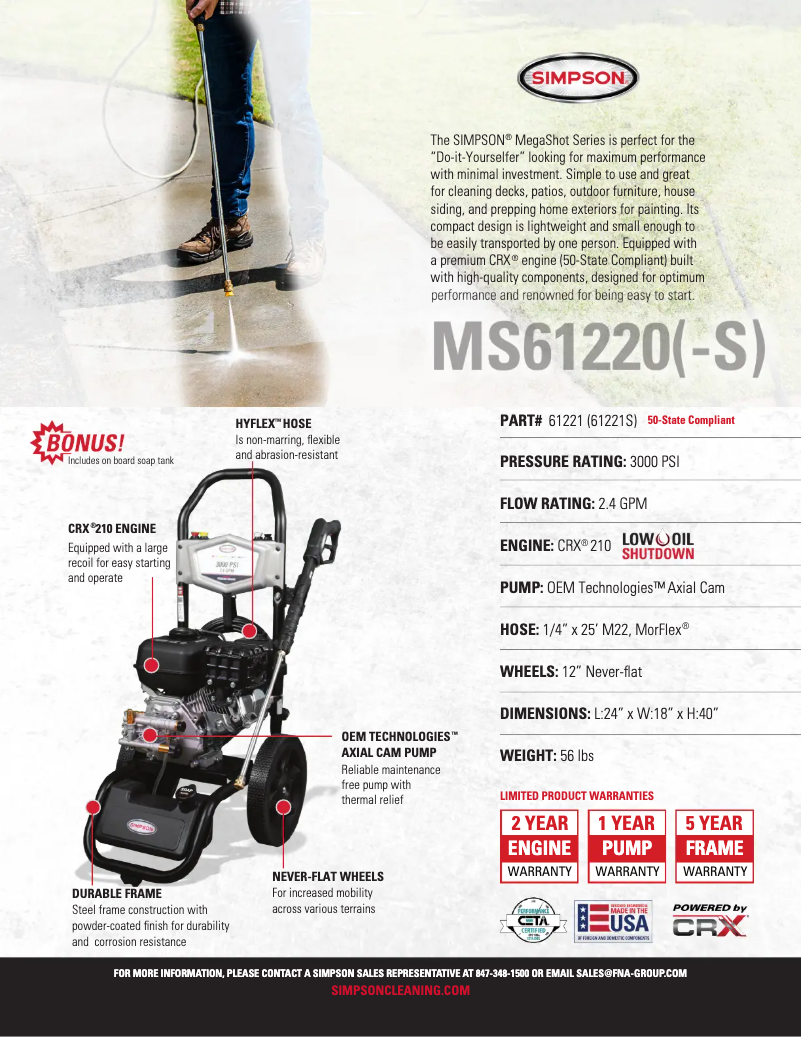 Page n°1 - Fiche technique Simpson Megashot MS61221S