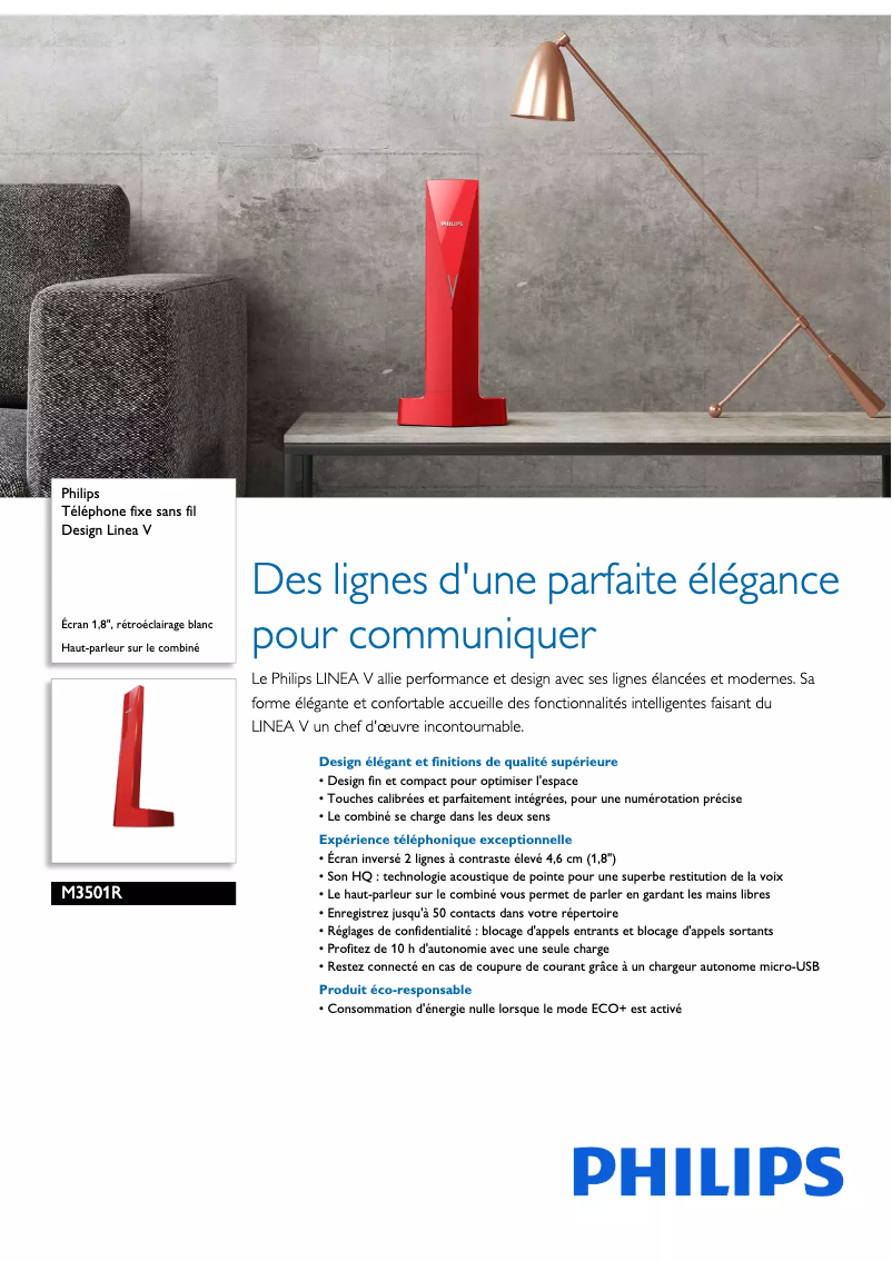 Página 1 del manual Ficha técnica Philips M3501R